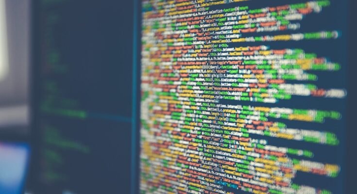 Colorful software or web code on a computer monitor